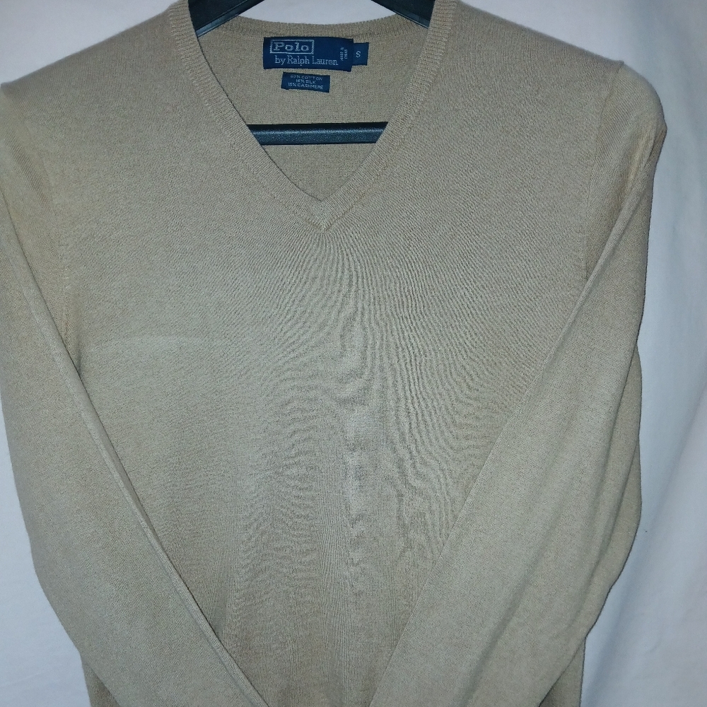 Polo by Ralph Lauren Men's Tan V-Neck Sweater